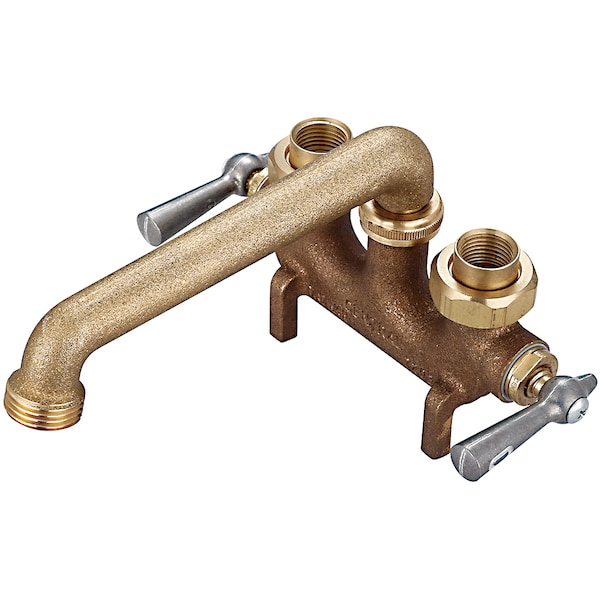 Two Handle Laundry Faucet, IP, Cooper Sweat, Centerset, Rough Brass, Overall Width: 7.5"